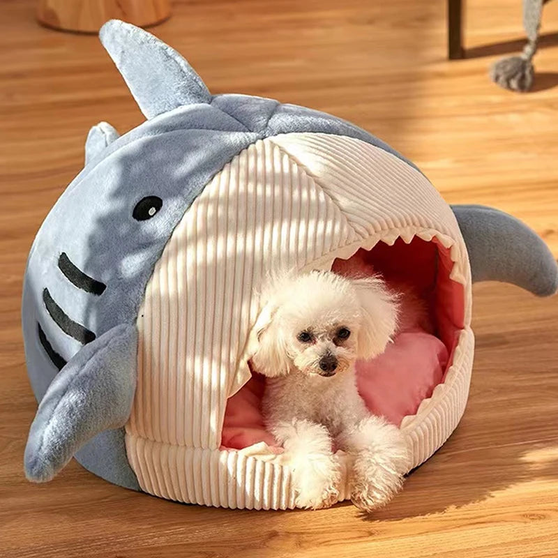 Warm Dog Beds Cartoon Shark Pet Cave Beds Sweet Kittens Basket Cushion
